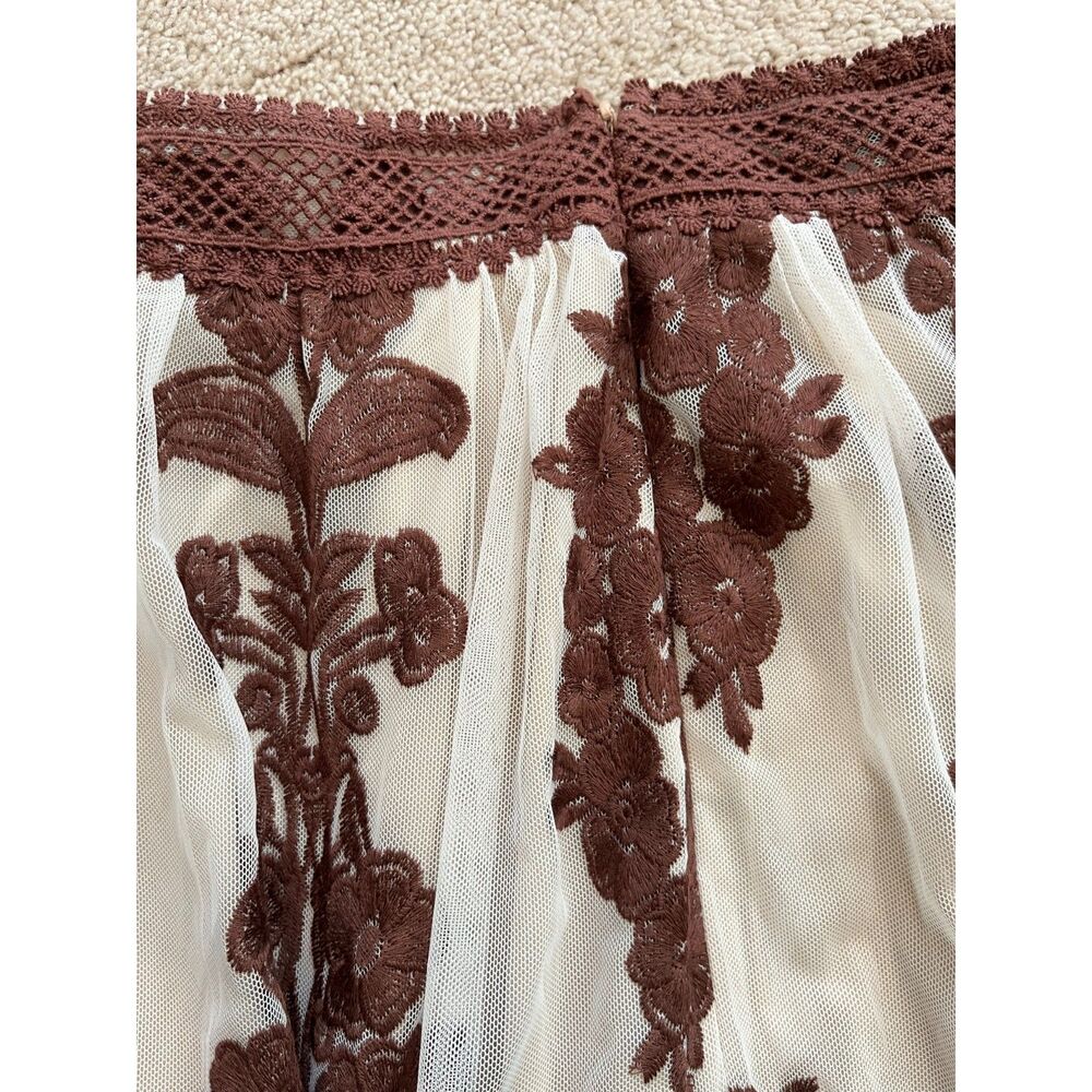 Altar'd State Arissa Floral Embroidered Maxi Skirt Ivory And Rust Brown Size XS - Picture 4 of 7